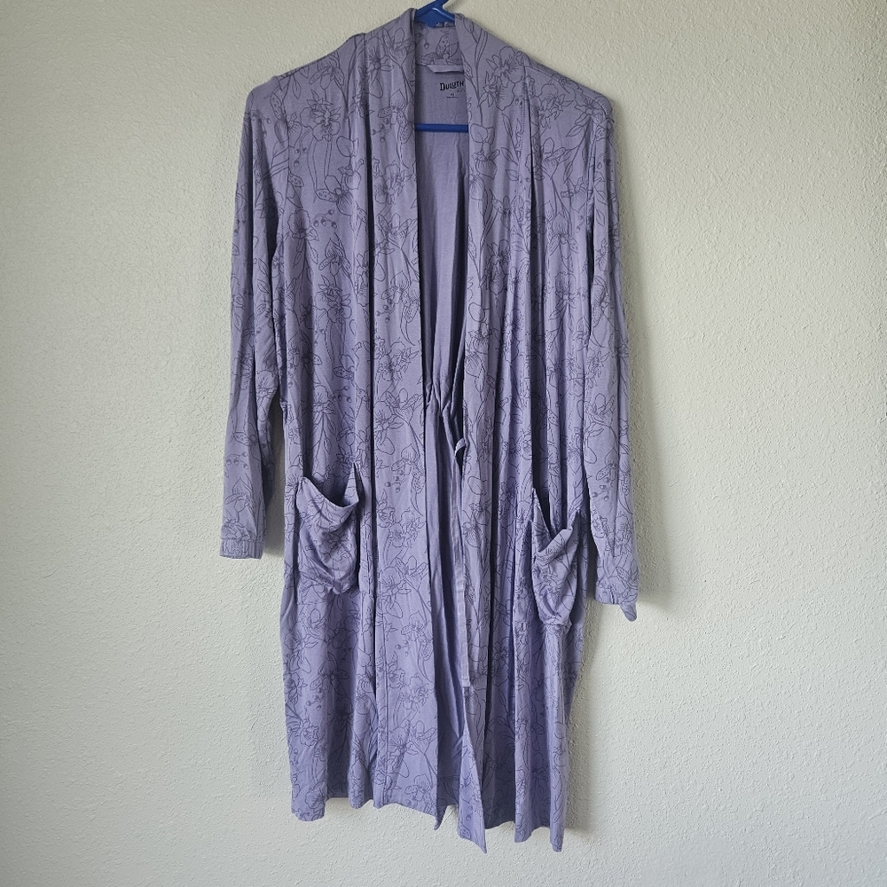 Duluth Trading XS Dang Soft Knee Length Robe Pockets Purple Floral